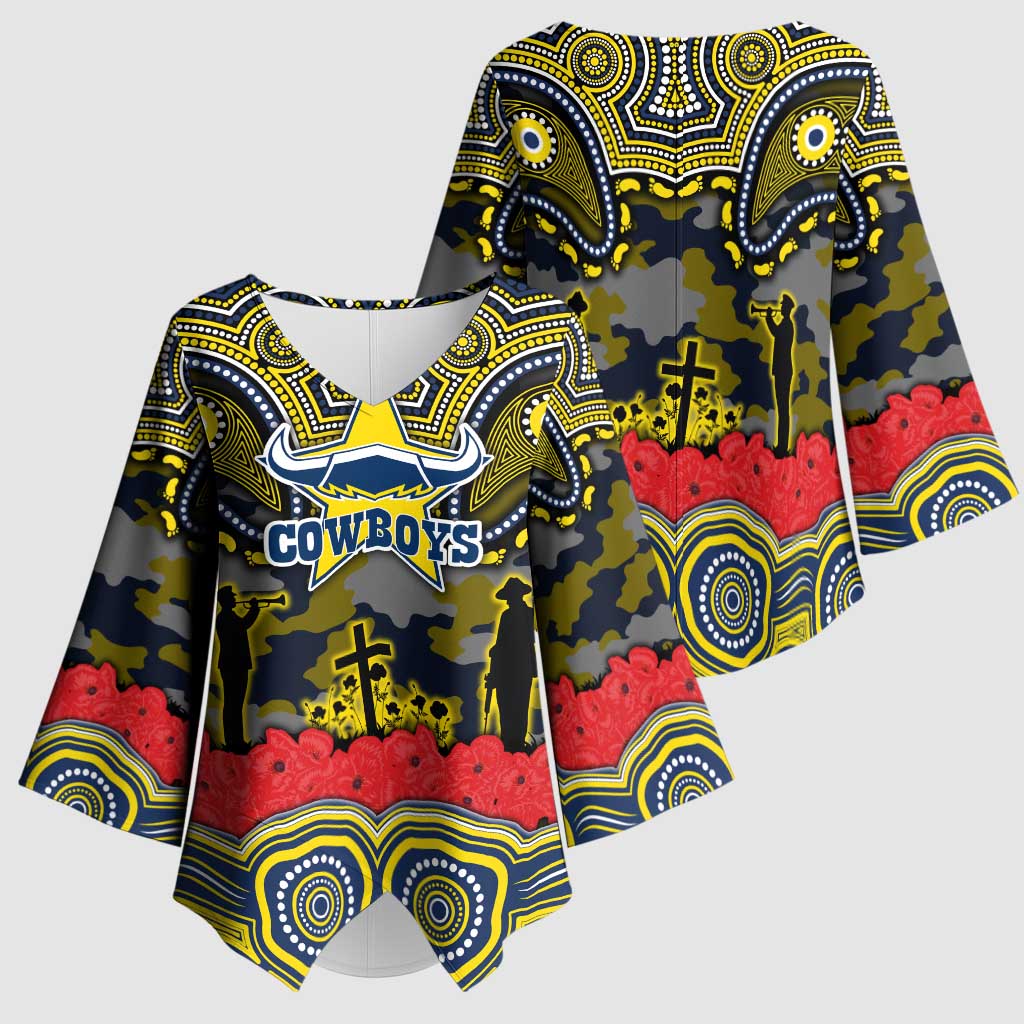 ANZAC Day North Queensland Cowboys Kimono Sleeve Blouse Military Memorial Aboriginal Indigenous Art