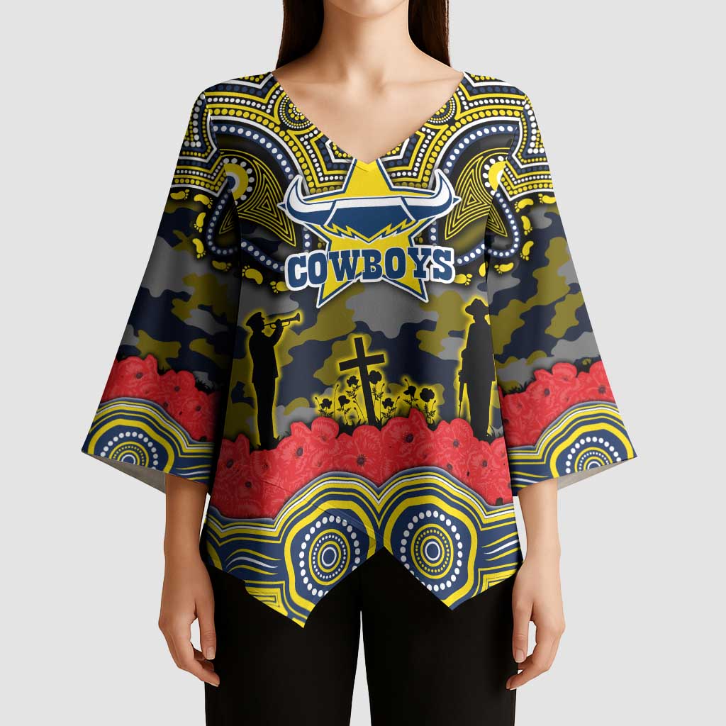 ANZAC Day North Queensland Cowboys Kimono Sleeve Blouse Military Memorial Aboriginal Indigenous Art