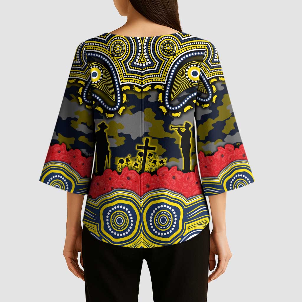 ANZAC Day North Queensland Cowboys Kimono Sleeve Blouse Military Memorial Aboriginal Indigenous Art