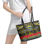 ANZAC Day North Queensland Cowboys Leather Tote Bag Military Memorial Aboriginal Indigenous Art