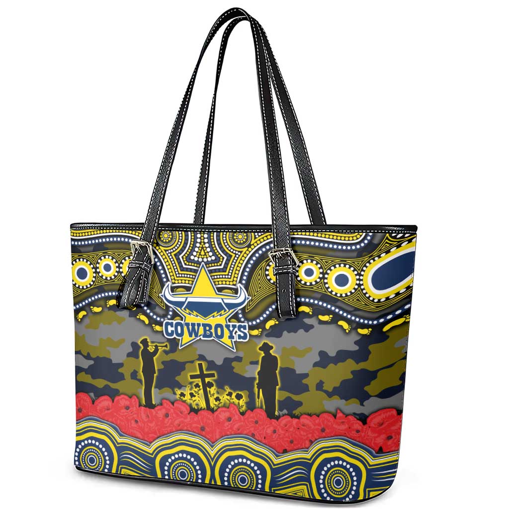 ANZAC Day North Queensland Cowboys Leather Tote Bag Military Memorial Aboriginal Indigenous Art