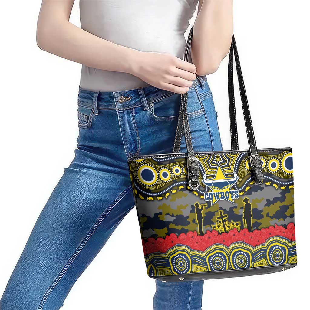 ANZAC Day North Queensland Cowboys Leather Tote Bag Military Memorial Aboriginal Indigenous Art