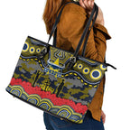 ANZAC Day North Queensland Cowboys Leather Tote Bag Military Memorial Aboriginal Indigenous Art