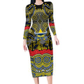 ANZAC Day North Queensland Cowboys Long Sleeve Bodycon Dress Military Memorial Aboriginal Indigenous Art