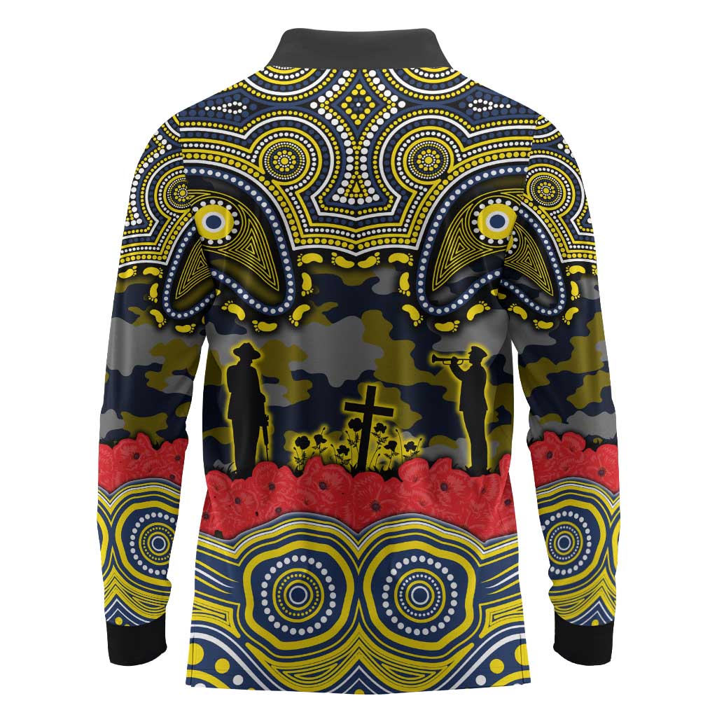 ANZAC Day North Queensland Cowboys Long Sleeve Polo Shirt Military Memorial Aboriginal Indigenous Art