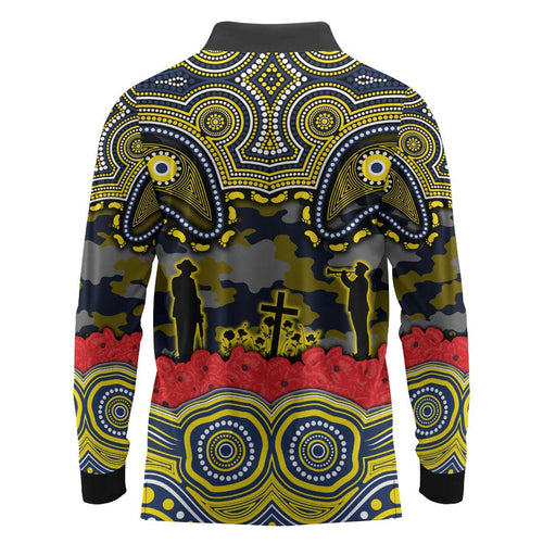 ANZAC Day North Queensland Cowboys Long Sleeve Polo Shirt Military Memorial Aboriginal Indigenous Art