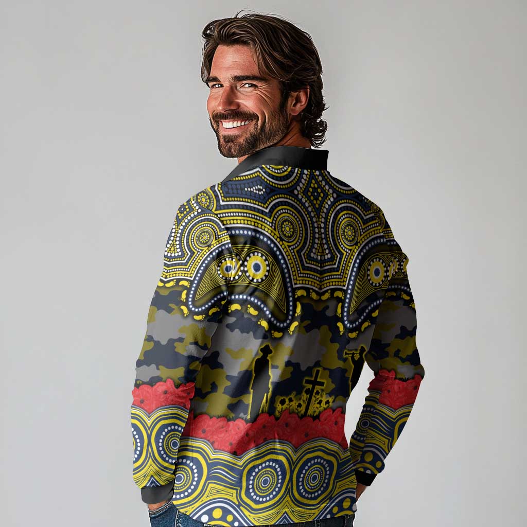 ANZAC Day North Queensland Cowboys Long Sleeve Polo Shirt Military Memorial Aboriginal Indigenous Art