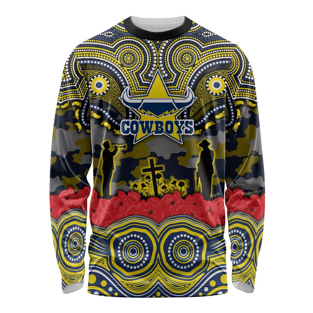 ANZAC Day North Queensland Cowboys Long Sleeve Shirt Military Memorial Aboriginal Indigenous Art