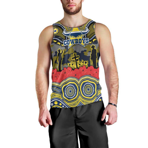 ANZAC Day North Queensland Cowboys Men Tank Top Military Memorial Aboriginal Indigenous Art