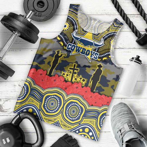 ANZAC Day North Queensland Cowboys Men Tank Top Military Memorial Aboriginal Indigenous Art