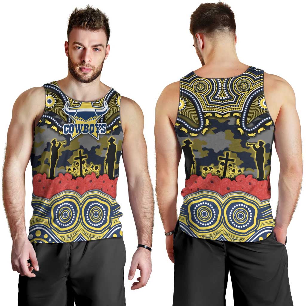 ANZAC Day North Queensland Cowboys Men Tank Top Military Memorial Aboriginal Indigenous Art
