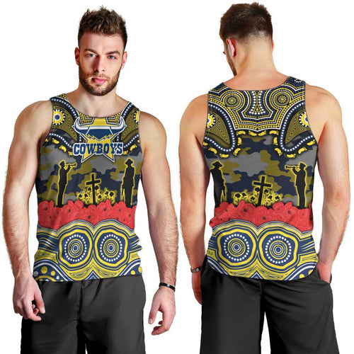 ANZAC Day North Queensland Cowboys Men Tank Top Military Memorial Aboriginal Indigenous Art