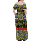 ANZAC Day North Queensland Cowboys Off Shoulder Maxi Dress Military Memorial Aboriginal Indigenous Art