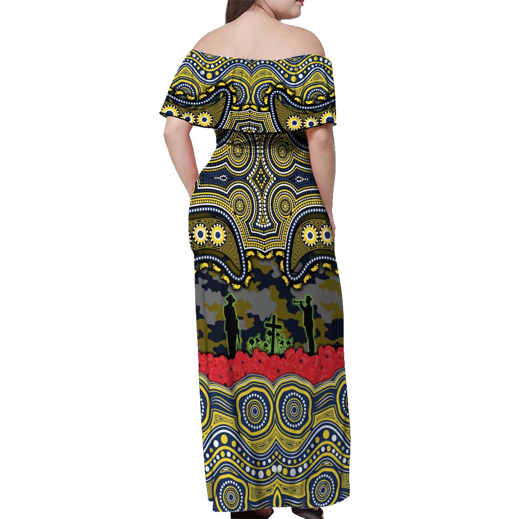 ANZAC Day North Queensland Cowboys Off Shoulder Maxi Dress Military Memorial Aboriginal Indigenous Art