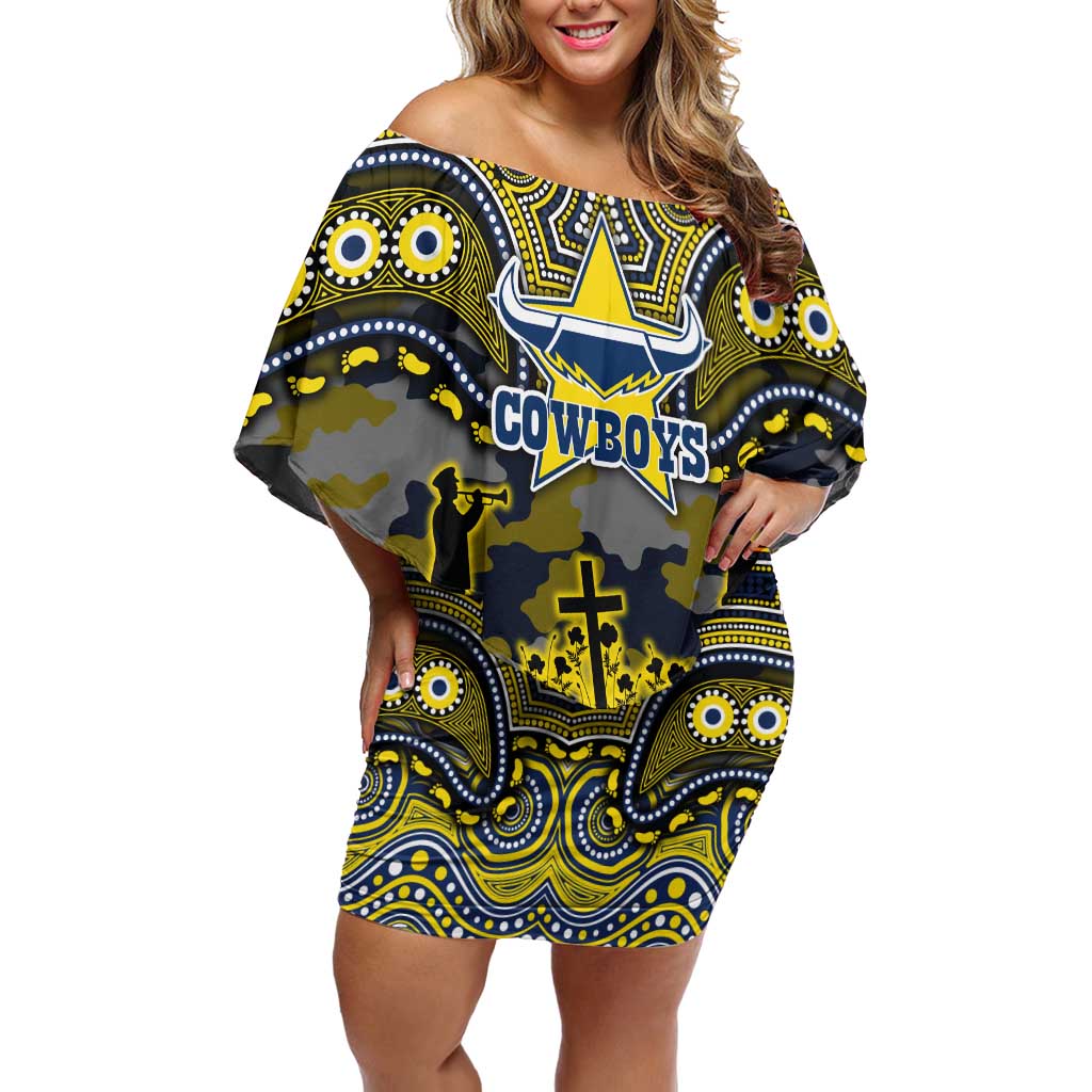 ANZAC Day North Queensland Cowboys Off Shoulder Short Dress Military Memorial Aboriginal Indigenous Art