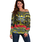 ANZAC Day North Queensland Cowboys Off Shoulder Sweater Military Memorial Aboriginal Indigenous Art
