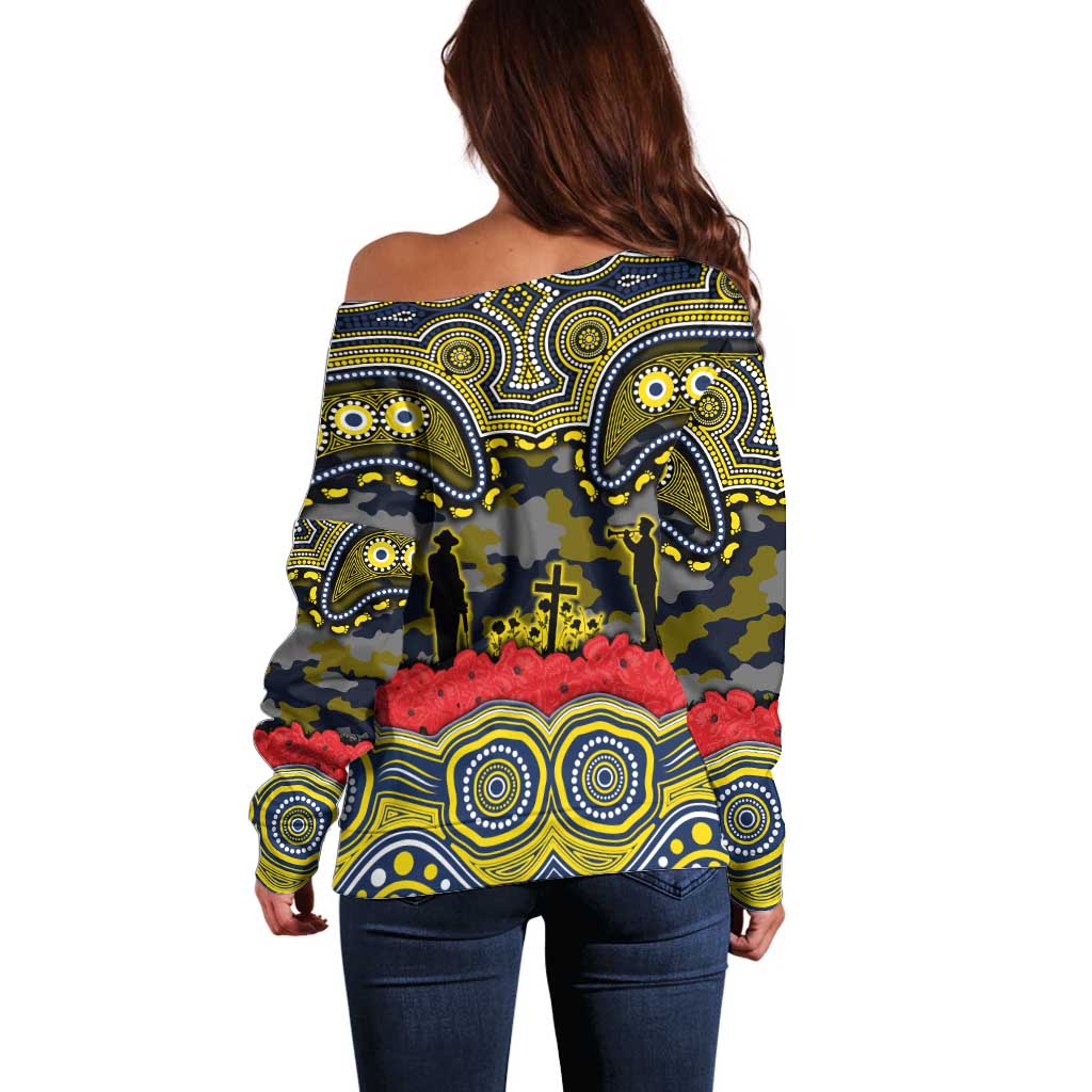 ANZAC Day North Queensland Cowboys Off Shoulder Sweater Military Memorial Aboriginal Indigenous Art