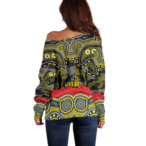 ANZAC Day North Queensland Cowboys Off Shoulder Sweater Military Memorial Aboriginal Indigenous Art