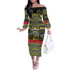 ANZAC Day North Queensland Cowboys Off The Shoulder Long Sleeve Dress Military Memorial Aboriginal Indigenous Art