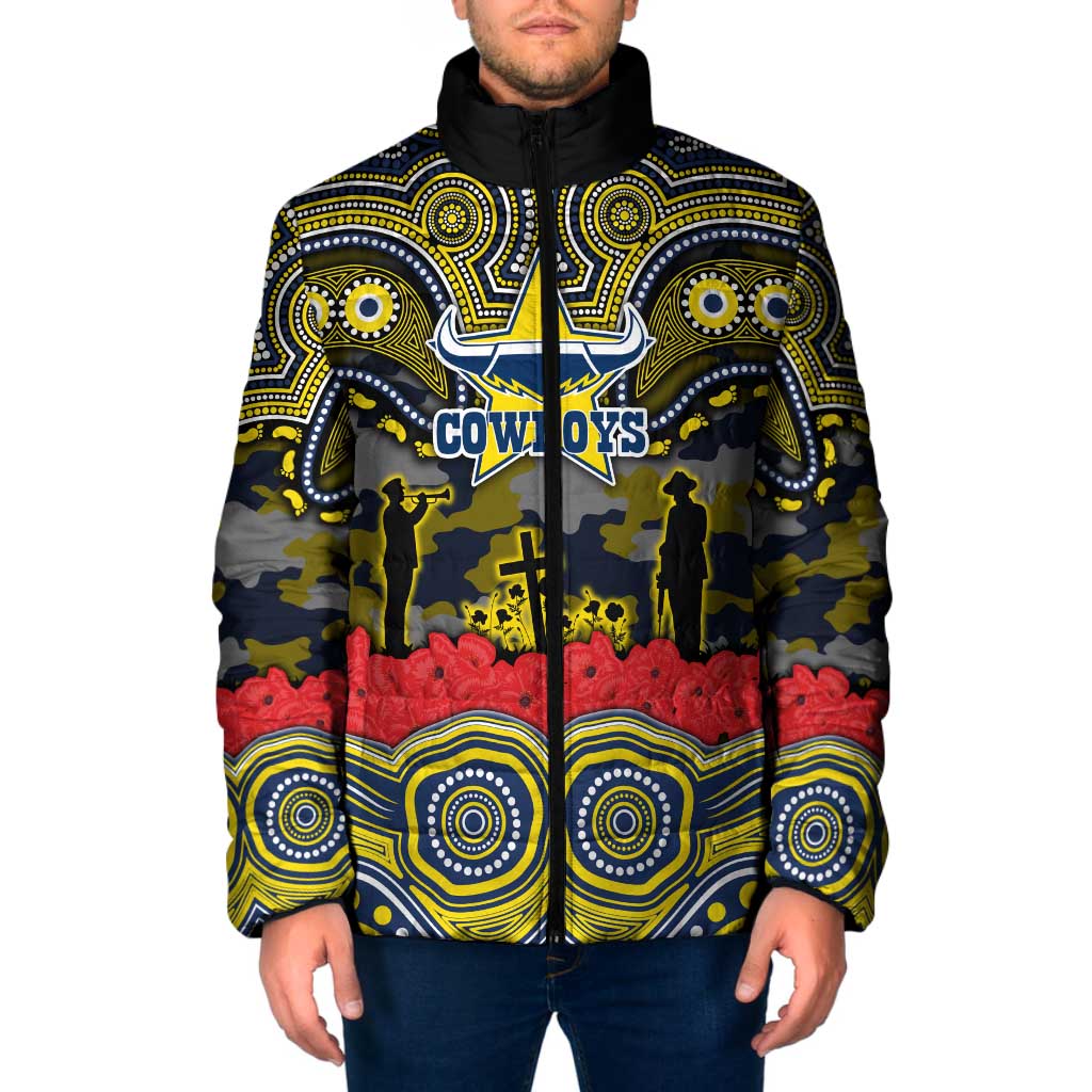 ANZAC Day North Queensland Cowboys Padded Jacket Military Memorial Aboriginal Indigenous Art