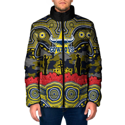 ANZAC Day North Queensland Cowboys Padded Jacket Military Memorial Aboriginal Indigenous Art