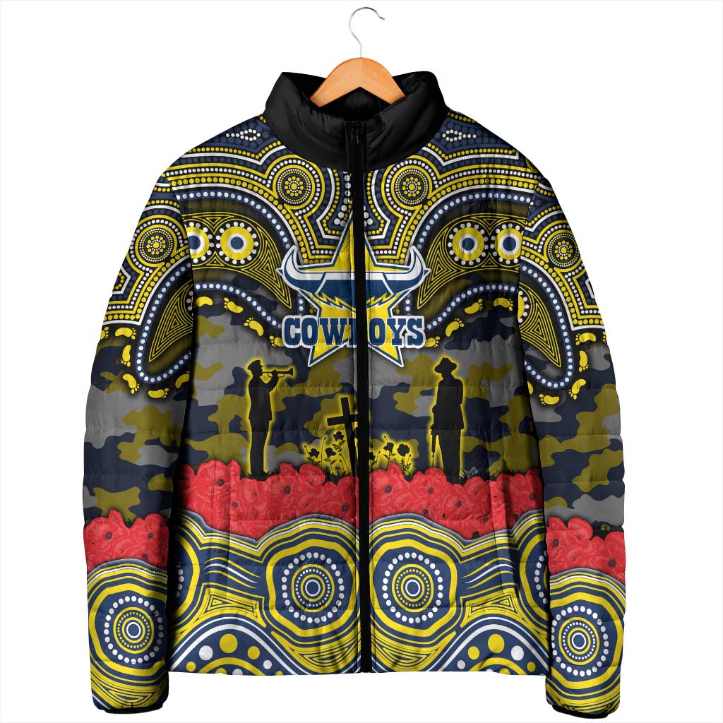ANZAC Day North Queensland Cowboys Padded Jacket Military Memorial Aboriginal Indigenous Art