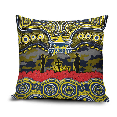 ANZAC Day North Queensland Cowboys Pillow Cover Military Memorial Aboriginal Indigenous Art