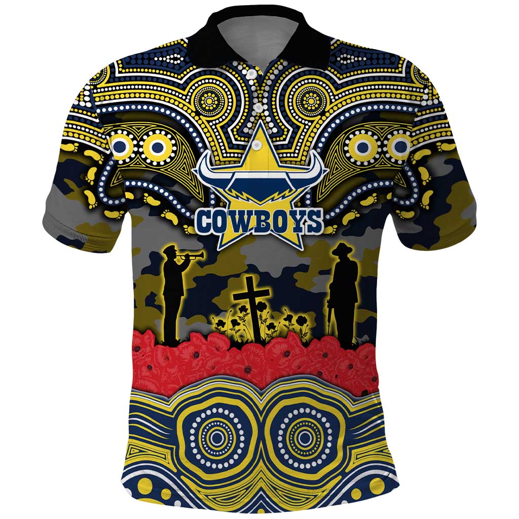 ANZAC Day North Queensland Cowboys Polo Shirt Military Memorial Aboriginal Indigenous Art