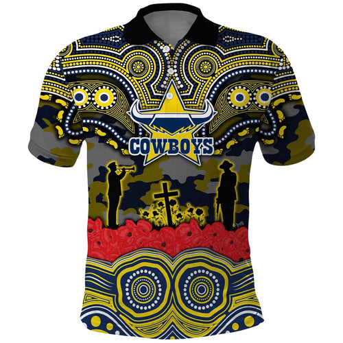 ANZAC Day North Queensland Cowboys Polo Shirt Military Memorial Aboriginal Indigenous Art