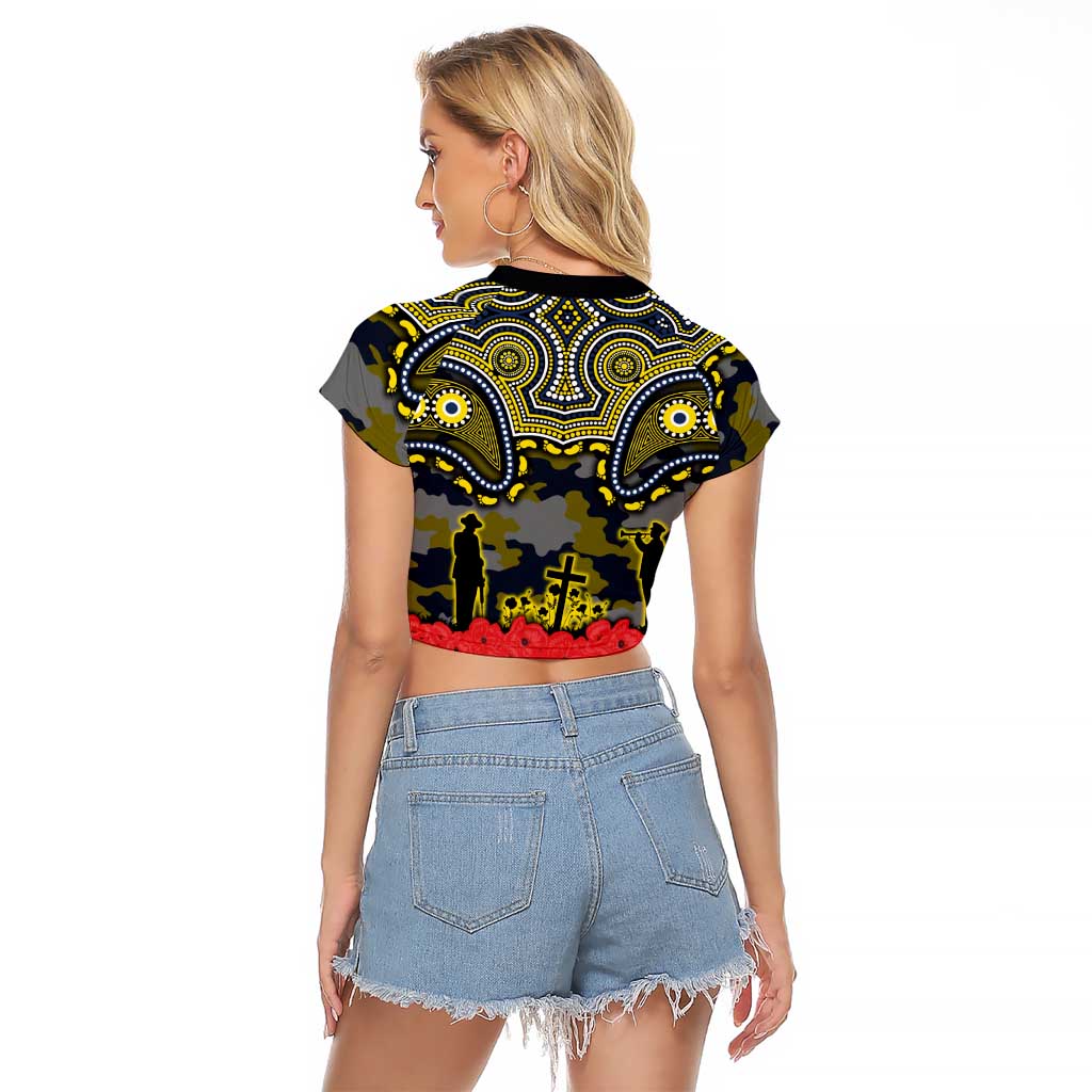 ANZAC Day North Queensland Cowboys Raglan Cropped T Shirt Military Memorial Aboriginal Indigenous Art