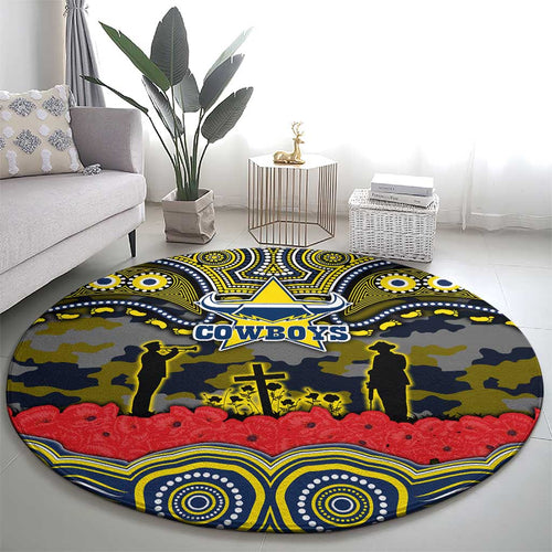 ANZAC Day North Queensland Cowboys Round Carpet Military Memorial Aboriginal Indigenous Art