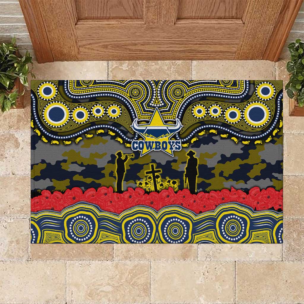 ANZAC Day North Queensland Cowboys Rubber Doormat Military Memorial Aboriginal Indigenous Art