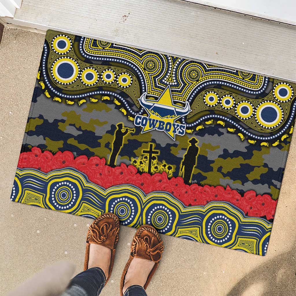 ANZAC Day North Queensland Cowboys Rubber Doormat Military Memorial Aboriginal Indigenous Art
