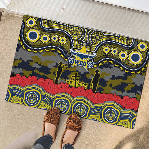 ANZAC Day North Queensland Cowboys Rubber Doormat Military Memorial Aboriginal Indigenous Art