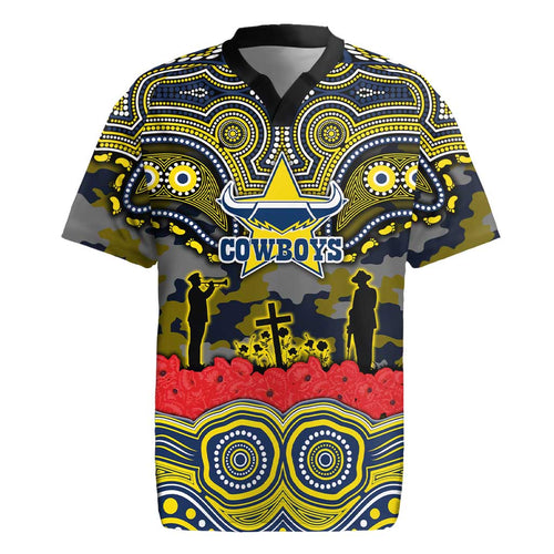 ANZAC Day North Queensland Cowboys Rugby Jersey Military Memorial Aboriginal Indigenous Art