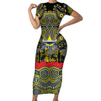 ANZAC Day North Queensland Cowboys Short Sleeve Bodycon Dress Military Memorial Aboriginal Indigenous Art