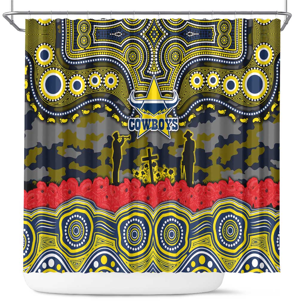 ANZAC Day North Queensland Cowboys Shower Curtain Military Memorial Aboriginal Indigenous Art
