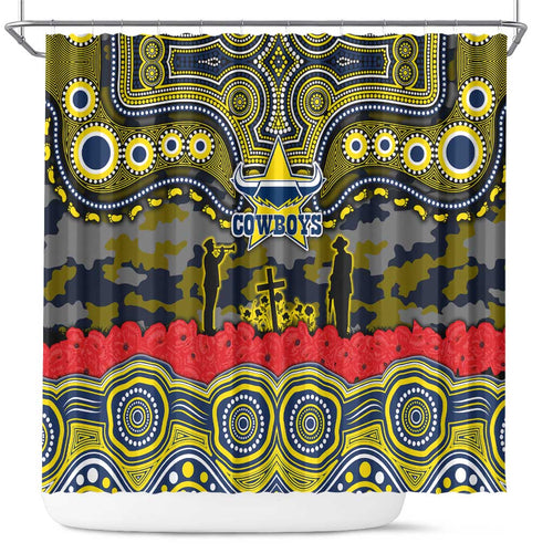 ANZAC Day North Queensland Cowboys Shower Curtain Military Memorial Aboriginal Indigenous Art