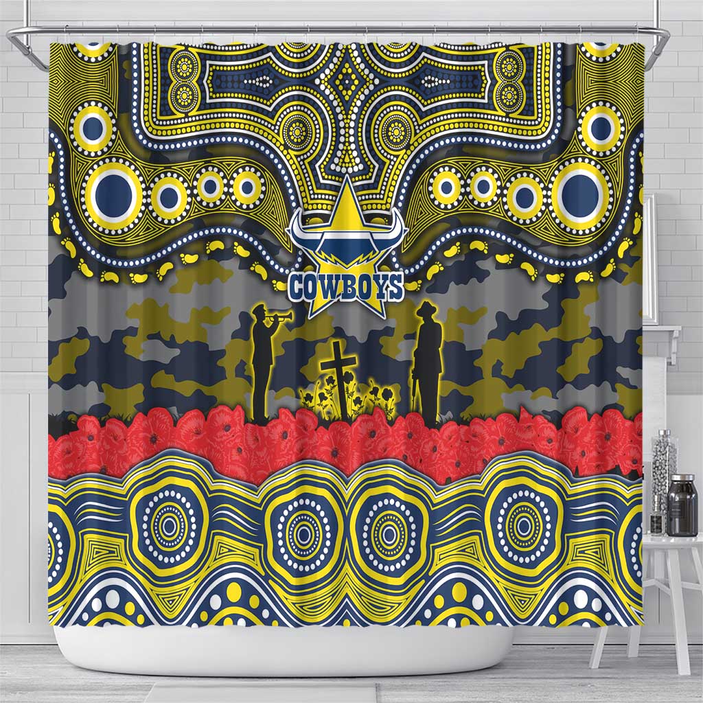 ANZAC Day North Queensland Cowboys Shower Curtain Military Memorial Aboriginal Indigenous Art