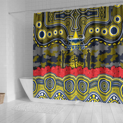 ANZAC Day North Queensland Cowboys Shower Curtain Military Memorial Aboriginal Indigenous Art