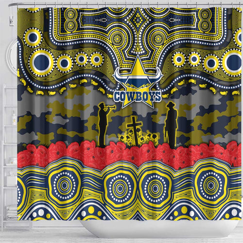 ANZAC Day North Queensland Cowboys Shower Curtain Military Memorial Aboriginal Indigenous Art