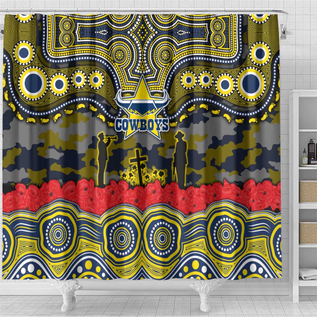 ANZAC Day North Queensland Cowboys Shower Curtain Military Memorial Aboriginal Indigenous Art