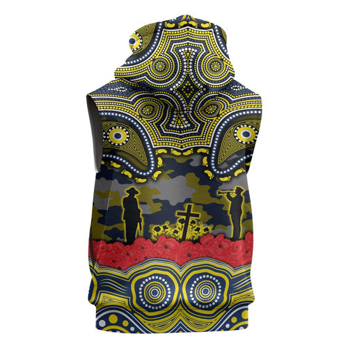 ANZAC Day North Queensland Cowboys Sleeveless Hoodie Military Memorial Aboriginal Indigenous Art
