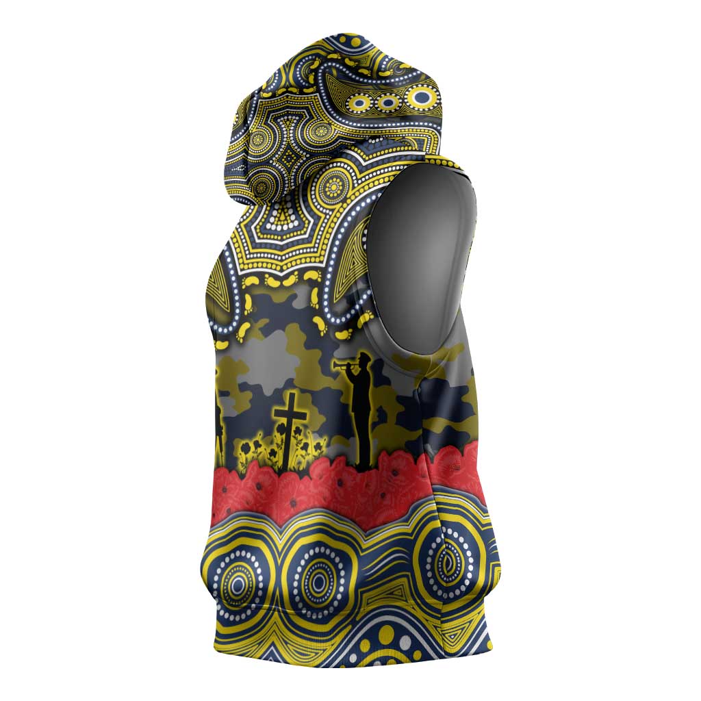 ANZAC Day North Queensland Cowboys Sleeveless Hoodie Military Memorial Aboriginal Indigenous Art