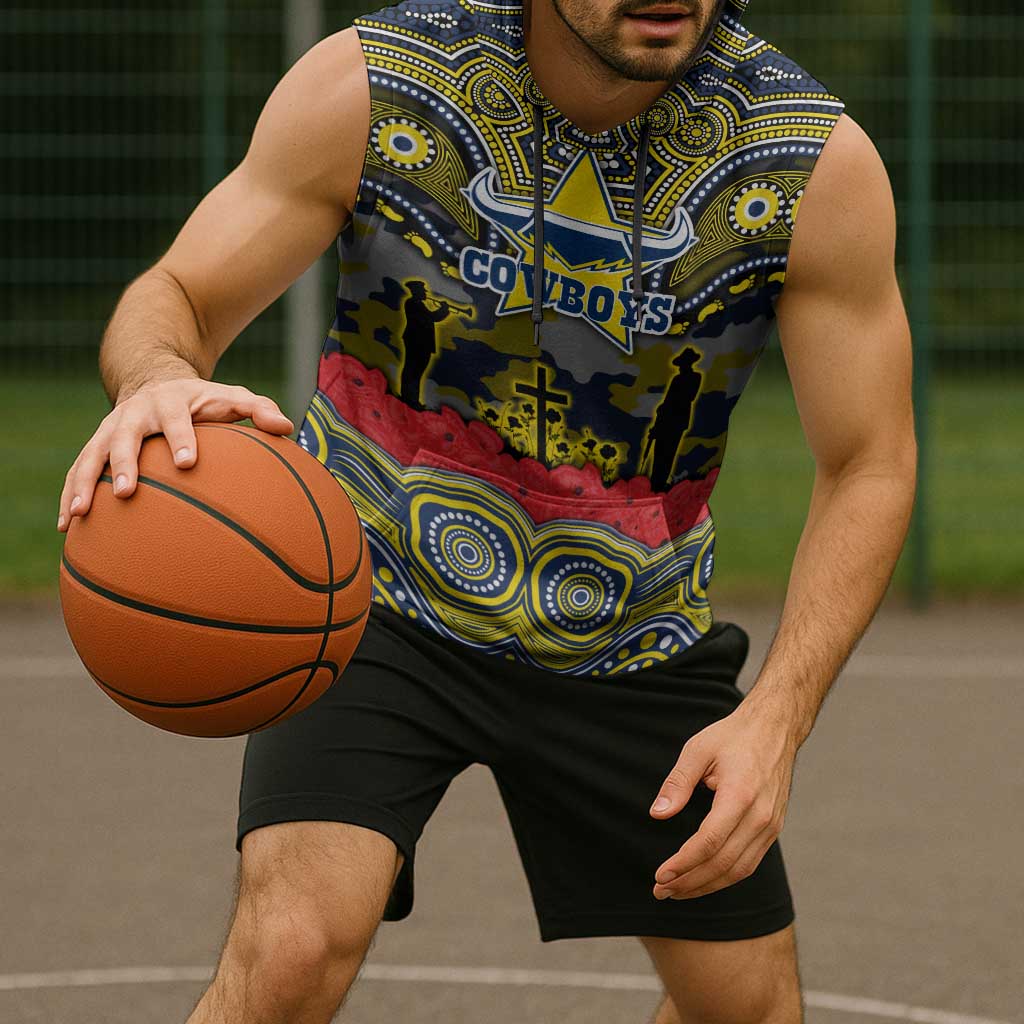 ANZAC Day North Queensland Cowboys Sleeveless Hoodie Military Memorial Aboriginal Indigenous Art