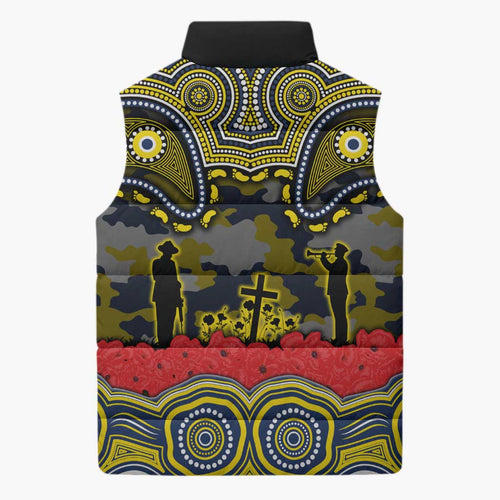 ANZAC Day North Queensland Cowboys Sleeveless Puffer Jacket Military Memorial Aboriginal Indigenous Art