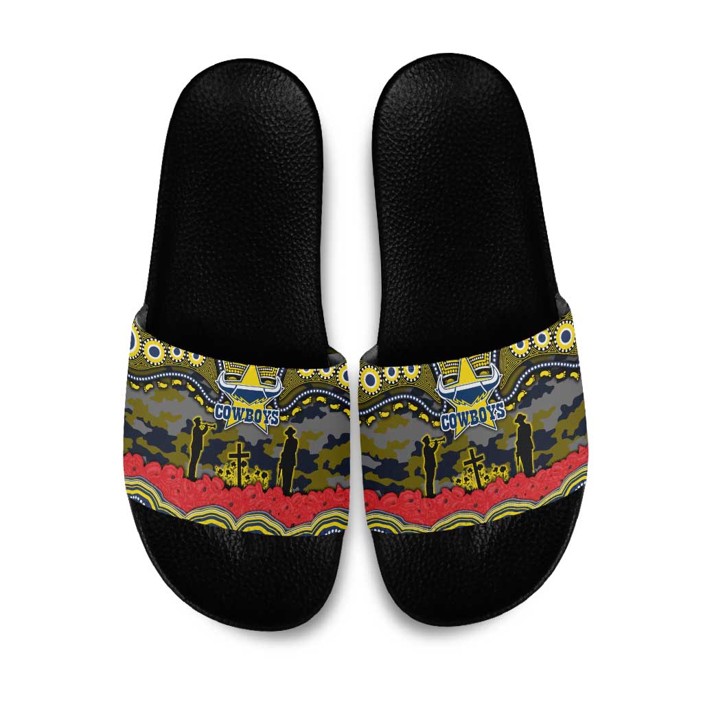 ANZAC Day North Queensland Cowboys Slide Sandals Military Memorial Aboriginal Indigenous Art