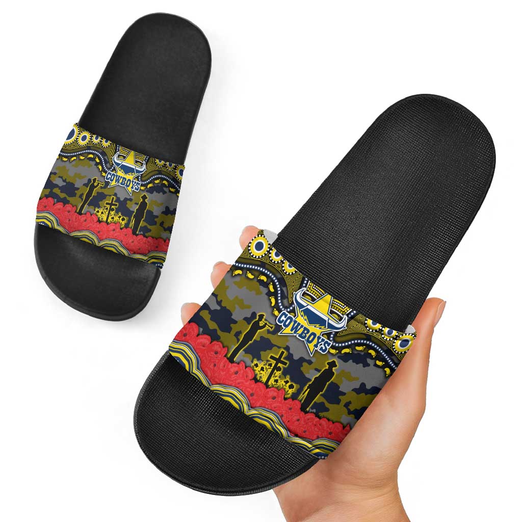 ANZAC Day North Queensland Cowboys Slide Sandals Military Memorial Aboriginal Indigenous Art