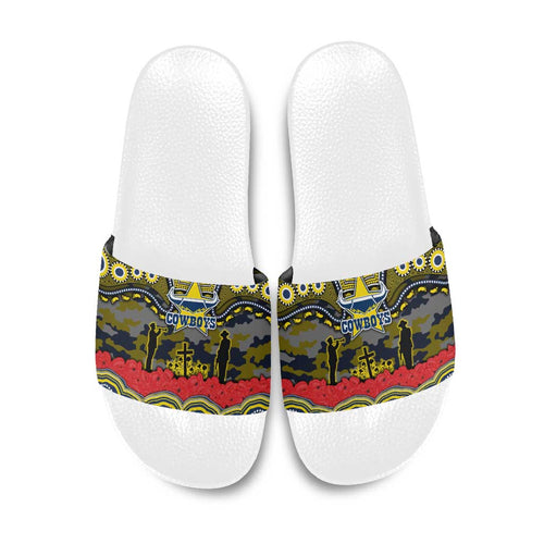 ANZAC Day North Queensland Cowboys Slide Sandals Military Memorial Aboriginal Indigenous Art