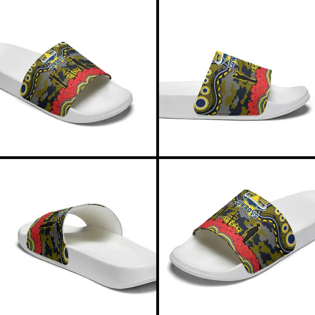 ANZAC Day North Queensland Cowboys Slide Sandals Military Memorial Aboriginal Indigenous Art